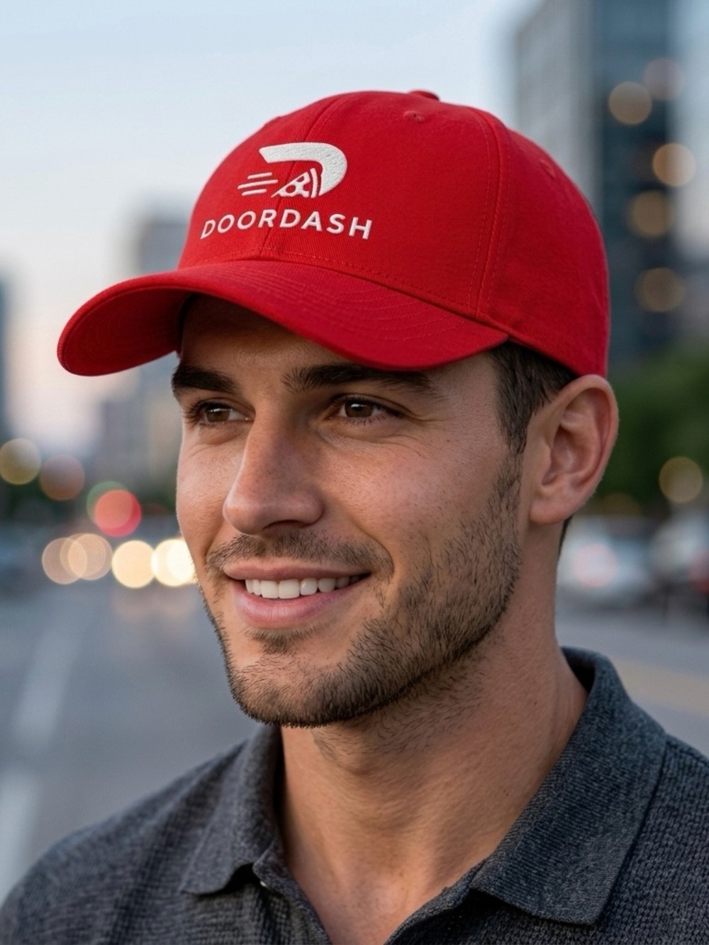 🍕🚗 DoorDash Pizza Parody Red Snapback Hat | Funny Delivery Driver & Employee Cap - Picture 2 of 5
